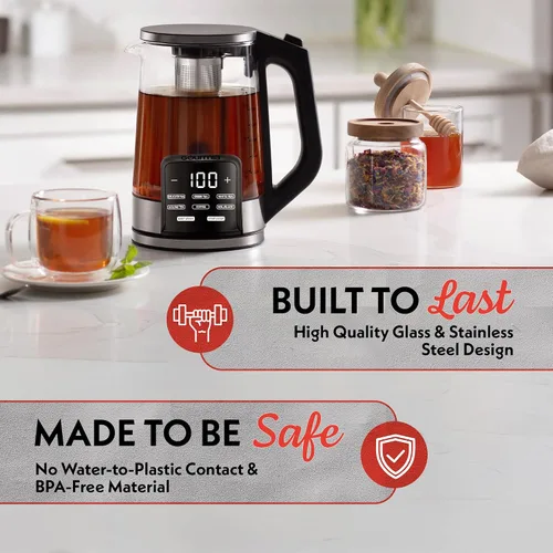 Vista 8 de Gourmia Hervidor eléctrico programable de vidrio – 1.7L Control de temperatura para té y café con pantalla táctil digital, 6 ajustes