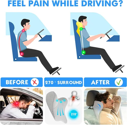 Vista 23 de Almohada para el Cuello del Asiento de Coche para Conducir, Almohada de Reposacabezas de Espuma Viscoelástica Suave con Correa Ajustable y Funda