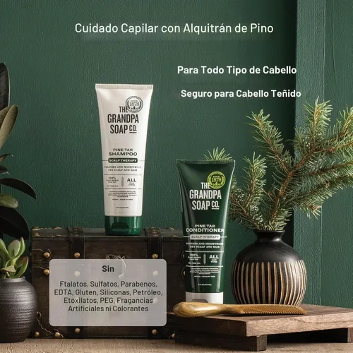Vista 3 de Grandpa's The Soap Company Pine Tar Shampoo - Limpia e hidrata el cuero cabelludo seco, con alquitrán de pino y aceite de árbol de té, todo
