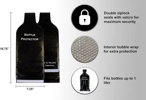 Vista 3 de Protector de botella de vino reutilizable para viajes (paquete de 2) – Bolsas de vino con doble cojín de burbujas de aire interior y exterior a 2