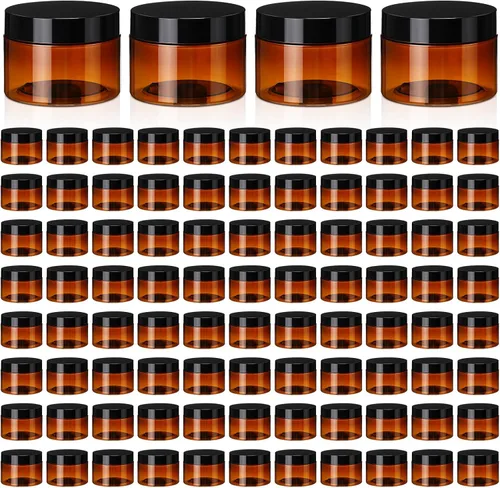 Vista 9 de Tanlade 100 tarros cosméticos de plástico ámbar de 2 onzas con tapas, recipientes vacíos a prueba de fugas, tarros cosméticos recargables herméticos