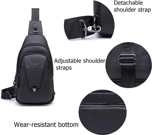 Vista 3 de BULLCAPTAIN Bolso bandolera de cuero para hombre con múltiples bolsillos cruzado en el pecho, mochila de hombro casual de viaje