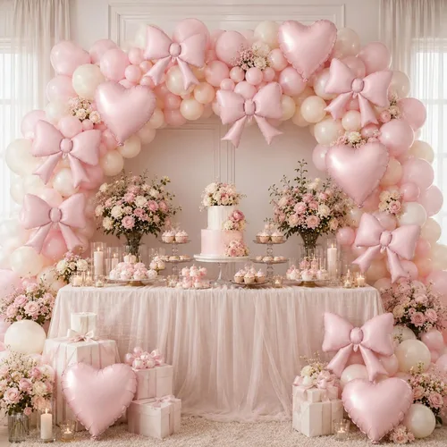 Vista 5 de 20 globos de lazo rosa, globos de corazón rosa bebé, globo en forma de corazón de 18 pulgadas, globo de lazo de 21 pulgadas para propuesta