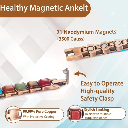 Vista 4 de MagVIVACE Tobillera magnética de cobre para mujer, pulsera de tobillo de cobre puro con imán