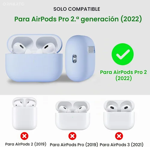 Vista 2 de ORNARTO Funda compatible con AirPods Pro 2 2022, silicona híbrida protectora completa para AirPods Pro de 2ª generación, cubierta frontal LED