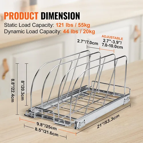 Vista 3 de VEVOR Estante para sartenes y ollas, organizador extensible para debajo del gabinete, organización de bandejas para hornear galletas, separadores