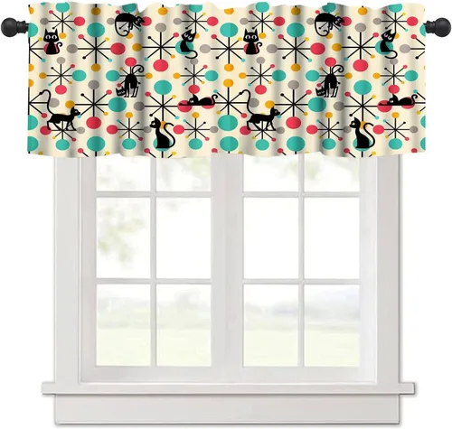 Vista 32 de Cenefa de cortina geométrica para ventanas, cenefa moderna con bolsillo para barra, 1 panel, cortinas cortas abstractas para playa, cortinas cortas