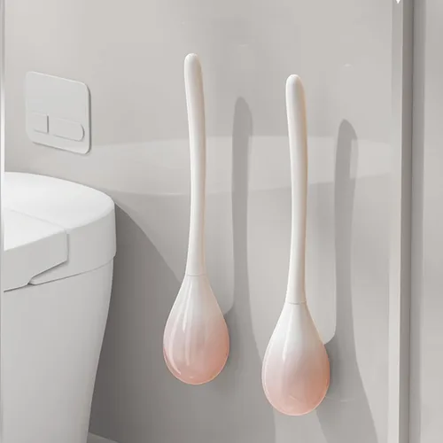 Vista 3 de Cepillo de inodoro, paquete de 2 cepillos de inodoro y soporte con soporte ventilado, accesorios de baño, limpiadores de inodoros con cerdas de Rosa