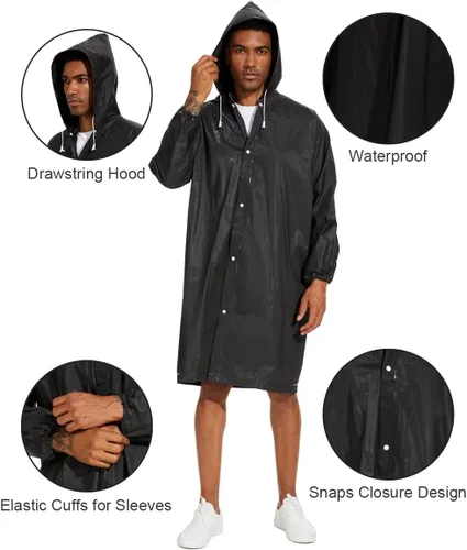 Vista 3 de OFFITECTURE Paquete de 2 ponchos de lluvia reutilizables para adultos, impermeables con capucha para mujeres/hombres con cordón