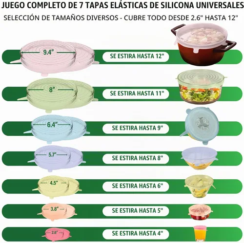 Vista 2 de Tapas elásticas de silicona reutilizables para almacenamiento de alimentos en refrigerador - cubiertas elásticas resistentes al calor para cuencos