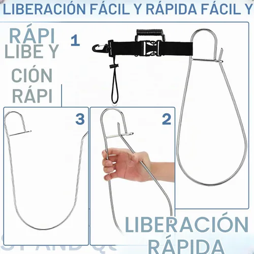 Vista 5 de 4 piezas de clip de pescado, cordón de pesca resistente, hebilla de bloqueo de pescado de liberación rápida, cordón de núcleo de acero inoxidable