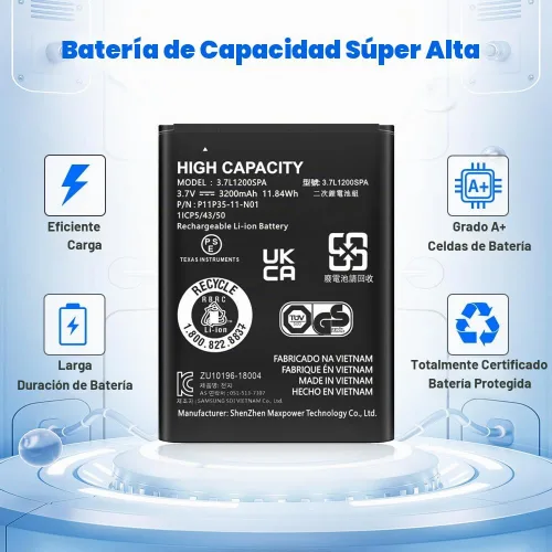 Vista 6 de TI 84 Plus - Batería CE, repuesto para Texas Instruments TI-84 Plus CE, parte no 3.7L1200SPA, P11P35-11-N01 3.7V 3200mAh