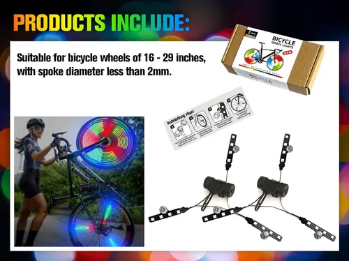 Vista 7 de Luces de rueda de bicicleta, luces de rueda de bicicleta para conducción nocturna, luz de radios de bicicleta con visibilidad de 360°, detección