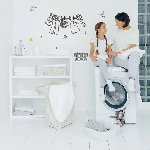 Vista 4 de SUPERDANT Adhesivo de pared para cuarto de lavado, letreros de vinilo de dibujos animados, calcomanías de vinilo para secado de ropa, calcomanías