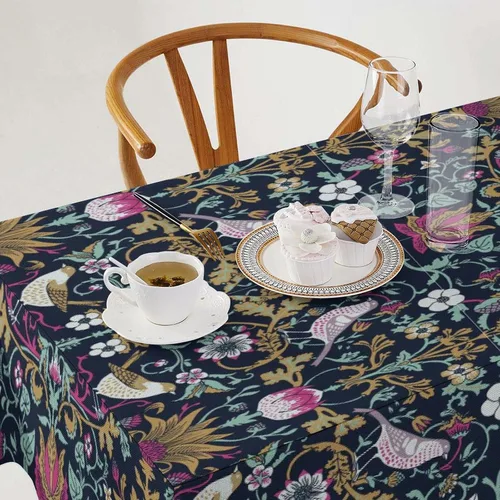 Vista 381 de Mantel Floral Retro de Pájaros, Diseño Original Bohemio William Morris Estampado Cubierta de Mesa para Hogar Picnic Fiesta Comedor Cocina William