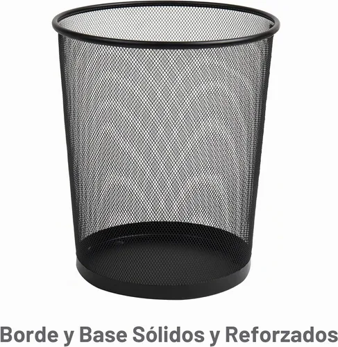 Vista 4 de Mind Reader Cubo de basura de malla, 16.65L (4.4 gal), cesta de papel usado, redondo, oficina, malla de metal, negro