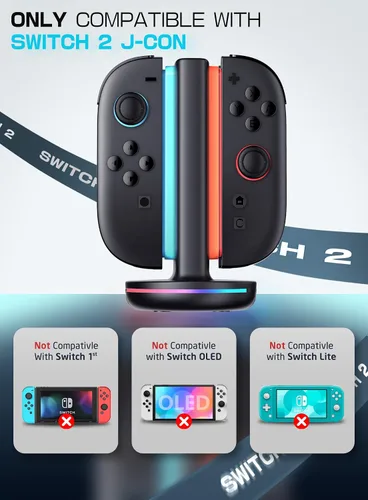 Vista 2 de SUPCASE Base de carga para Nintendo Switch 2 Joy Con, soporta carga de doble cara 9 modos de luz controlador magnético estación de soporte de carga