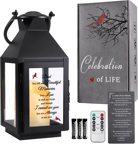 Vista 9 de Linterna conmemorativa con vela LED parpadeante y temporizador remoto, regalo de condolencias y duelo, recuerdo conmemorativo impreso UV