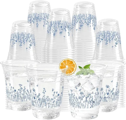 Vista 10 de 100 Piezas Vasos de Plástico Rosa Fiesta Vaquera Occidental 12 OZ Vasos Desechables Disco, Diseños de Sombrero Vaquero, Bota y Bola Disco