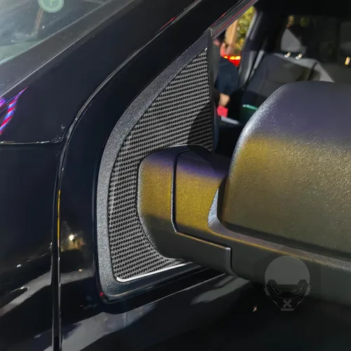 Vista 2 de Adhesivo de fibra de carbono para espejo retrovisor de automóvil, panel de poste triangular, adhesivo de pilar A, compatible con F150 SVT Raptor