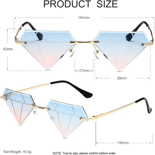 Vista 3 de JOVAKIT Gafas de sol triangulares con forma de diamante para mujeres y hombres, gafas de sol vintage sin montura retro para fiesta rave, gafas