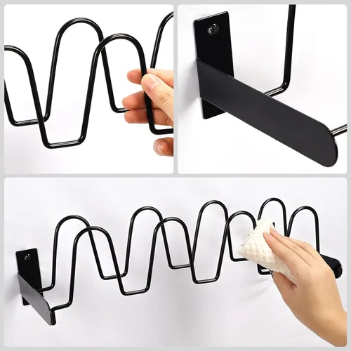 Vista 3 de Lavezee Organizador de zapatos montado en la pared, 8 pares de sandalias, juego de 2 soportes de almacenamiento de zapatos de metal negro