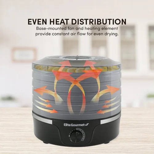 Vista 2 de Elite Gourmet EFD319DKG - Deshidratador de alimentos, 5 bandejas sin BPA de 11.4 pulgadas, negro/gris Adjustable temperature controls - makes
