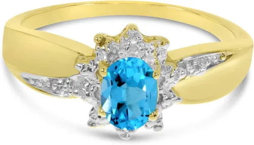 Vista 6 de 10k Yellow Gold Oval Blue Topaz And Diamond Ring