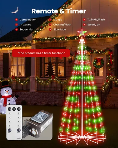 Vista 2 de Luz de Árbol de Navidad en Forma de Cono, 7 pies, 295 Luces LED, Espectáculo de Luces de Árbol de Navidad con 8 Modos, Temporizador, Control Remoto
