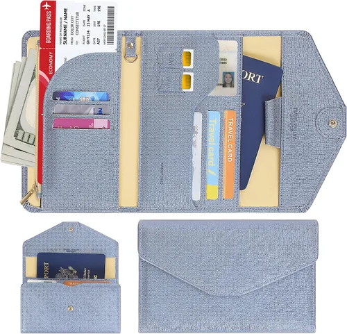 Vista 164 de Zoppen - Billetera de viaje con bloqueo RFID multiusos (Ver.4) Portatarjetas de pasaporte y vacunas, organizador de documentos de tres pliegues
