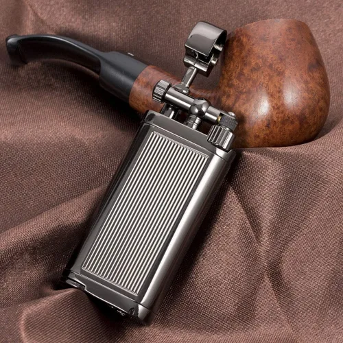 Vista 5 de Estilo antiguo brazo de elevación de tabaco pipa cigarrillo butano encendedor con manipulación y púa (negro)