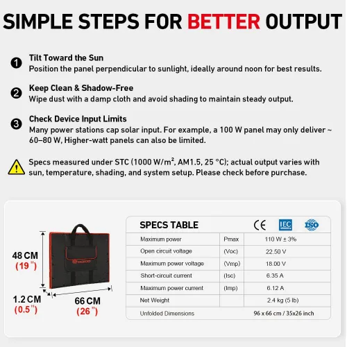 Vista 6 de DOKIO - Kit de panel solar plegable portátil de 100 W, diseño compacto de 48 x 66 cm, 2.4 kg, con controlador independiente y USB, cargador