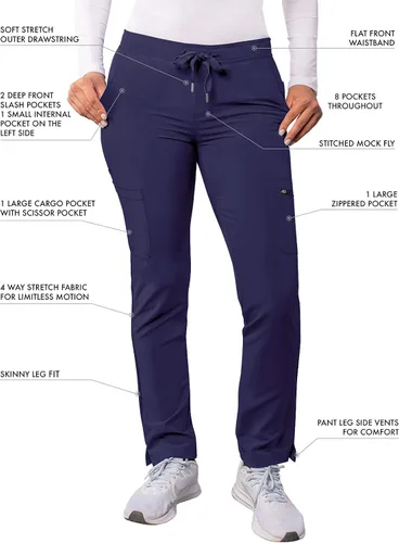 Vista 3 de Pantalones Adar Addition Scrubs, ropa quirúrgica, ajustados, con cordón, estilo cargo, para mujer