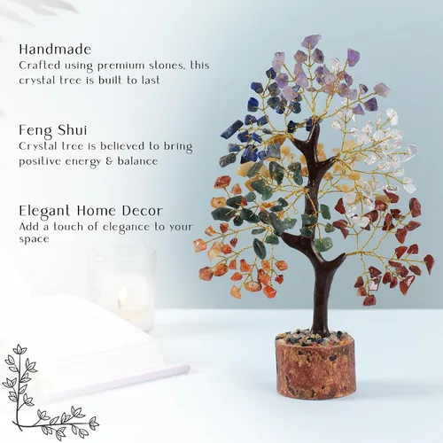 Vista 9 de PYOR Árbol de la vida de cristal de 7 chakras para decoración de oficina, cristales y piedras, regalos de inauguración de la casa para mujeres