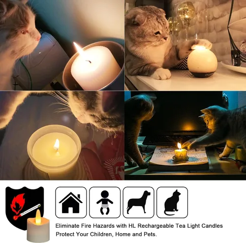 Vista 3 de HL Velas sin llama con temporizador remoto, más de 100 horas recargables, impermeables, funciona con pilas, con base de carga, velas flotantes