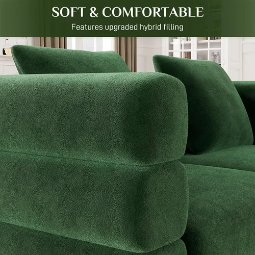 Vista 6 de OUYESSIR Sofá Cloud para sala de estar, cómodo sofá biplaza de terciopelo de 59 pulgadas con 2 almohadas y patas doradas, moderno asiento de dos