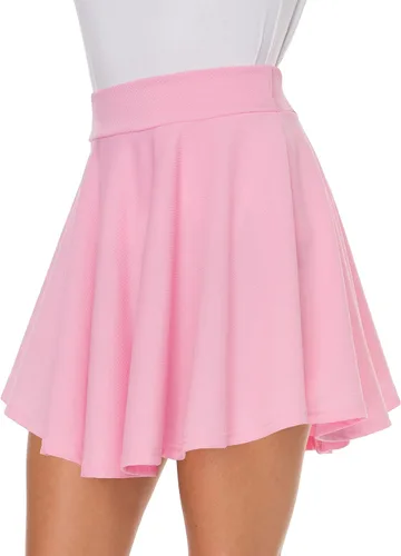 Vista 5 de Afibi - Falda estilo skater corta, acampanada y plisada para niñas con estilo casual y cintura elástica