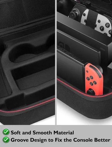 Vista 4 de Switch Case for Nintendo Switch and Switch OLED Model, Portable Full Protection Hard Carrying Storage Travel Bag fits Switch Console Pro Controller
