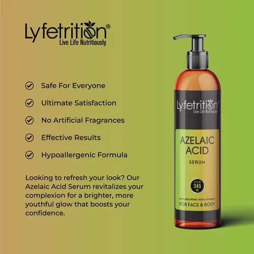 Vista 5 de Lyfetrition Suero de ácido azelaico con ácido hialurónico Suero facial natural con vitamina C y aloe vera (12 onzas líquidas), transparente