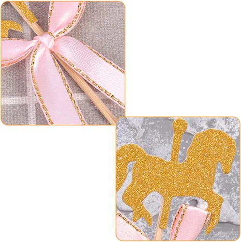Vista 9 de Amosfun 50 piezas de carrusel de caballos de 4.72 x 1.77 pulgadas, decoración de madera para pasteles de cumpleaños, decoración de cupcakes