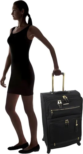 Vista 5 de Steve Madden Colección de equipajes de diseñador 3 piezas Softside expansible ligero juego de viaje incluye bolsa debajo del asiento 20 pulgadas