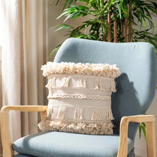 Vista 2 de SAFAVIEH Home Collection Loli - Almohada beige (16 x 16 pulgadas)