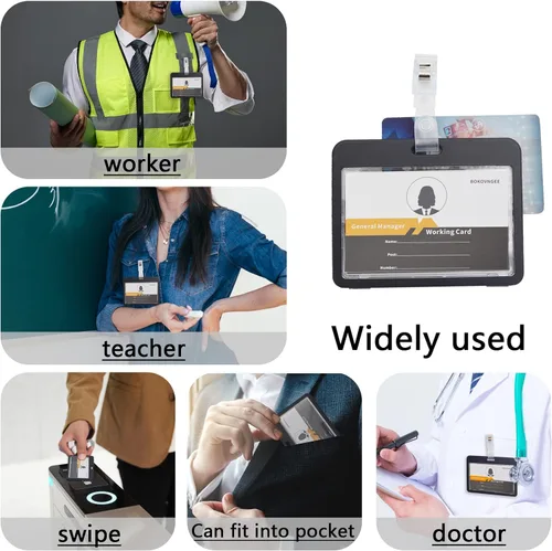 Vista 3 de Paquete de 3 soportes horizontales para tarjetas de identificación transparentes de doble cara, impermeable, resistente, para tarjetas