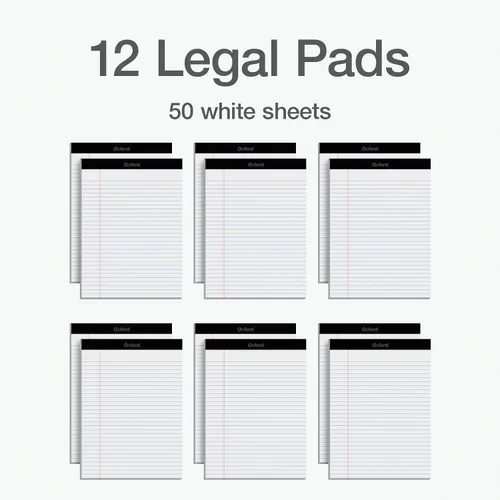 Vista 6 de Oxford Blocs de notas tamaño legal de 8.5 x 11 pulgadas, paquete de 12, con rayas anchas en ambos lados, papel rayado blanco, 50 hojas perforadas