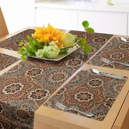 Vista 52 de Lunarable Camino de mesa tropical y manteles individuales, acuarela tucán loro flamenco piñas y flores silvestres sobre rombo, juego para decoración