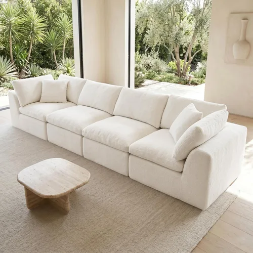 Vista 7 de Sofás de nube beige para sala de estar, sofá deshuesado de 4 plazas, sofá modular seccional, no requiere montaje, tapizado de chenilla, moderno