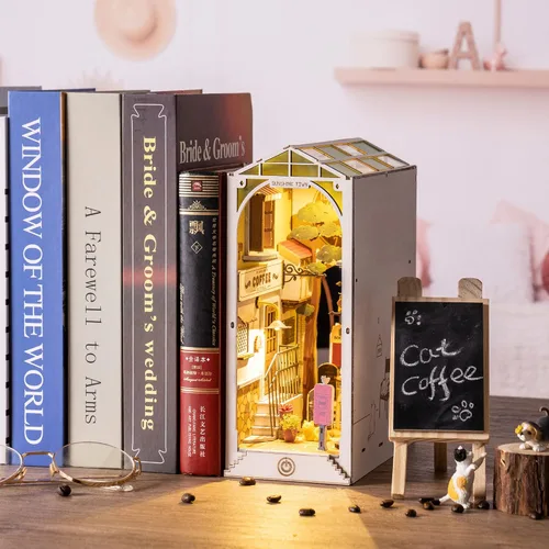 Vista 9 de Rolife Kit de rincón de libros de bricolaje, kit de rincón de libros en miniatura, sujetalibros decorativos creativos