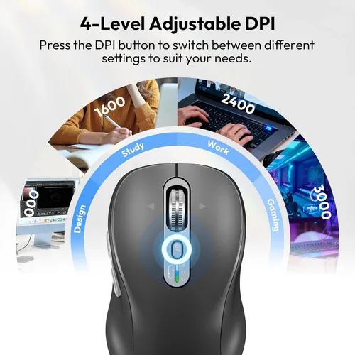 Vista 4 de CITLLA Ratón Bluetooth inalámbrico, recargable portátil, multidispositivo, DPI de 4 niveles, receptor USB-A y dos Bluetooth, multisistema