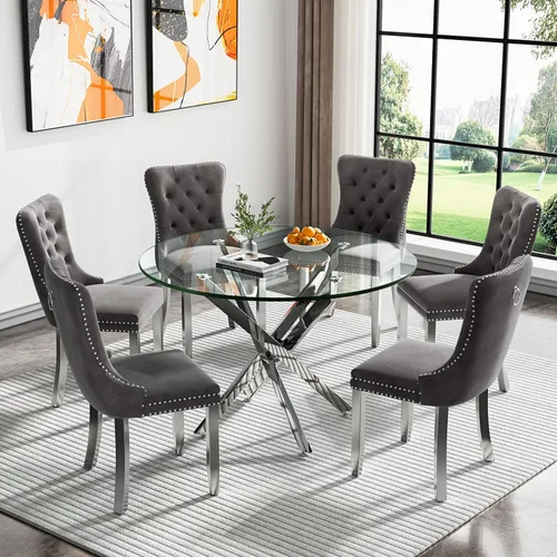 Vista 90 de HomVent Juego de mesa de comedor redonda de vidrio para 2, moderno juego de mesa y sillas de cocina de vidrio templado, juego de mesa de comedor