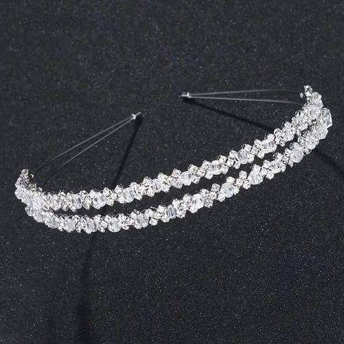 Vista 8 de Diadema de doble capa de plata con diamantes de imitación para el cabello, cierre de pelo, accesorios para el cabello nupcial